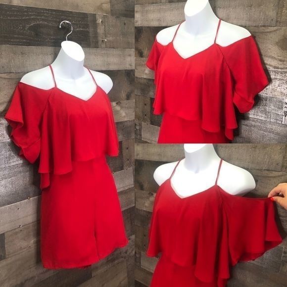 Haute Rogue Ruffle Cold Shoulder Romper - Picture 1 of 10